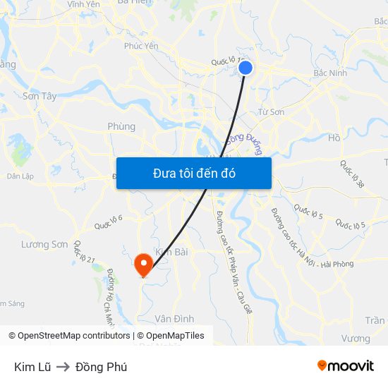 Kim Lũ to Đồng Phú map