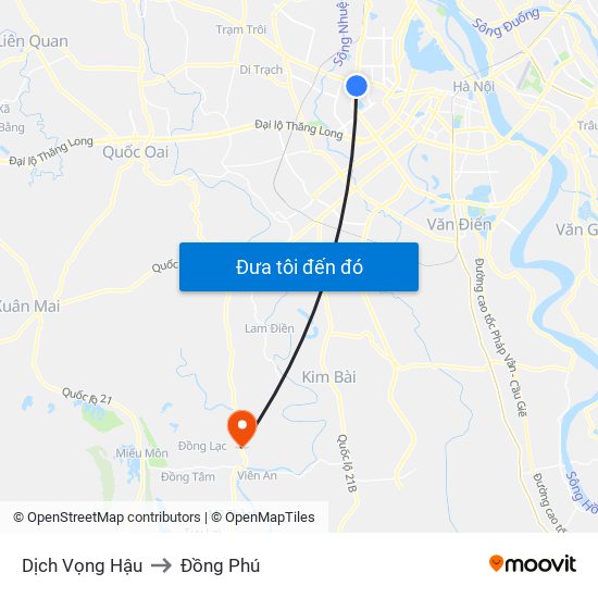 Dịch Vọng Hậu to Đồng Phú map