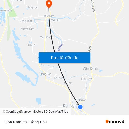 Hòa Nam to Đồng Phú map