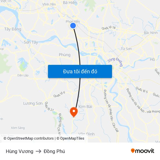 Hùng Vương to Đồng Phú map