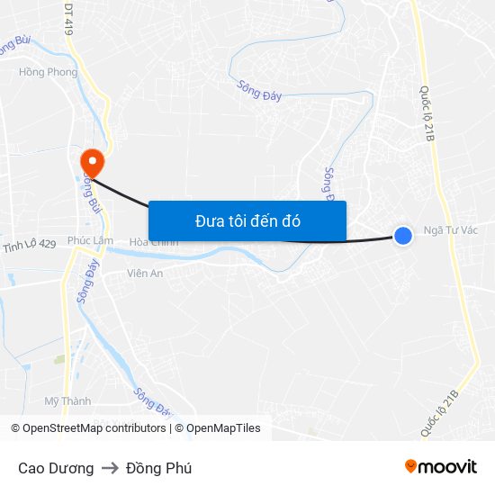 Cao Dương to Đồng Phú map