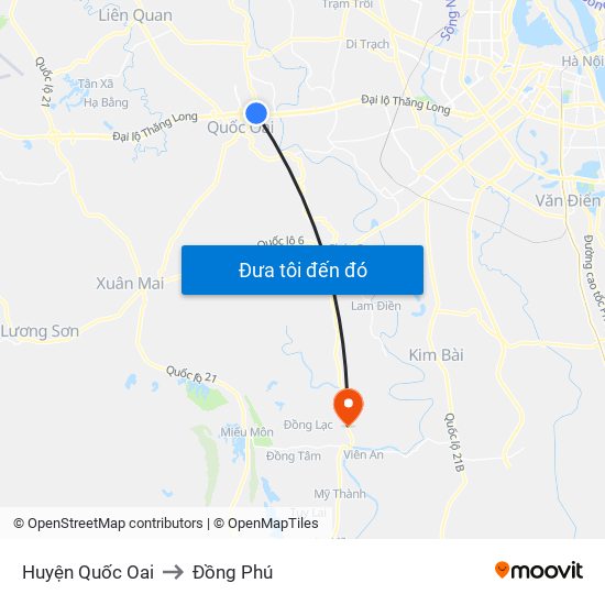 Huyện Quốc Oai to Đồng Phú map