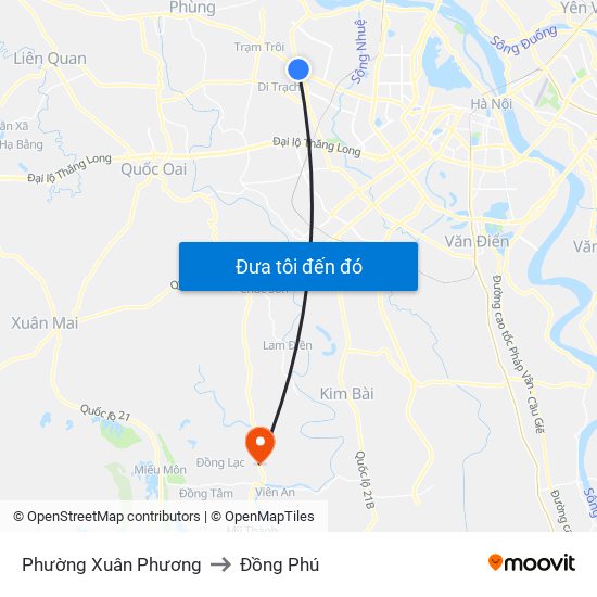 Phường Xuân Phương to Đồng Phú map