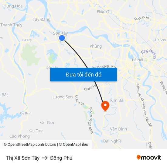 Thị Xã Sơn Tây to Đồng Phú map