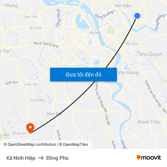 Xã Ninh Hiệp to Đồng Phú map