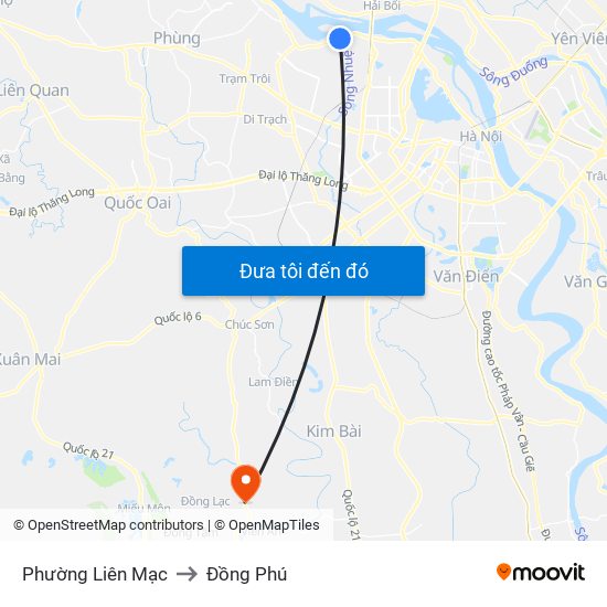 Phường Liên Mạc to Đồng Phú map