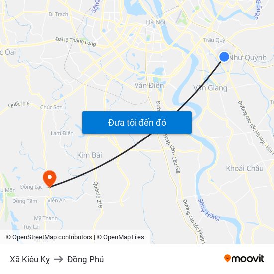 Xã Kiêu Kỵ to Đồng Phú map