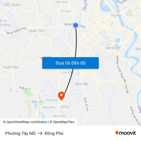 Phường Tây Mỗ to Đồng Phú map