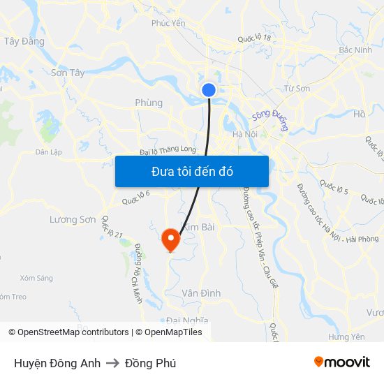 Huyện Đông Anh to Đồng Phú map