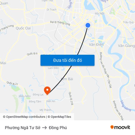 Phường Ngã Tư Sở to Đồng Phú map