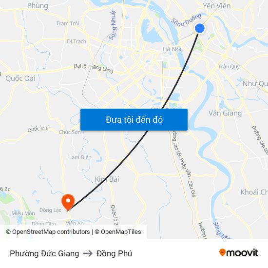 Phường Đức Giang to Đồng Phú map