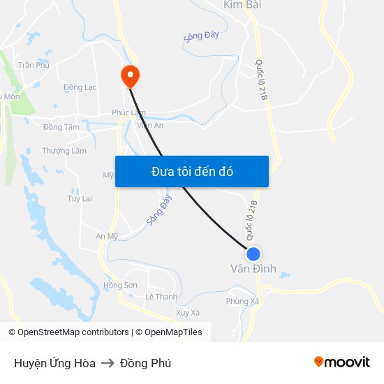 Huyện Ứng Hòa to Đồng Phú map