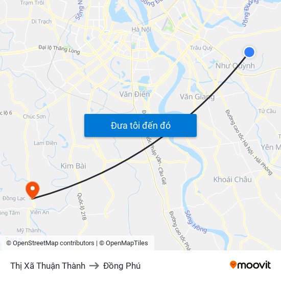 Thị Xã Thuận Thành to Đồng Phú map