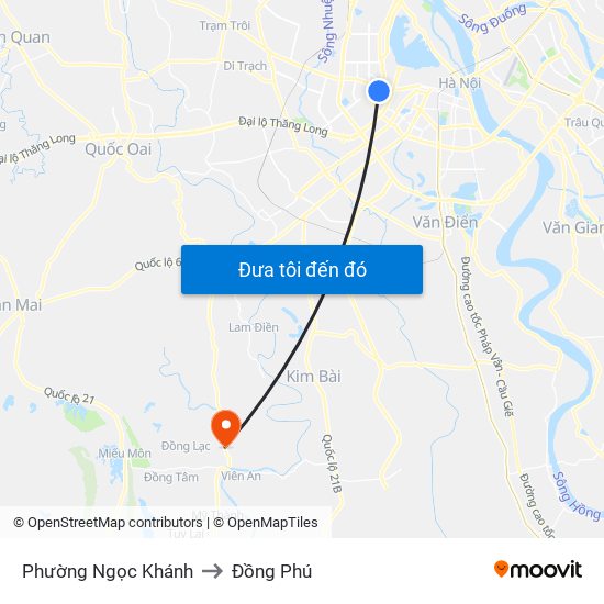 Phường Ngọc Khánh to Đồng Phú map