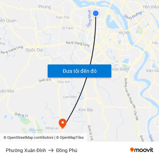 Phường Xuân Đỉnh to Đồng Phú map