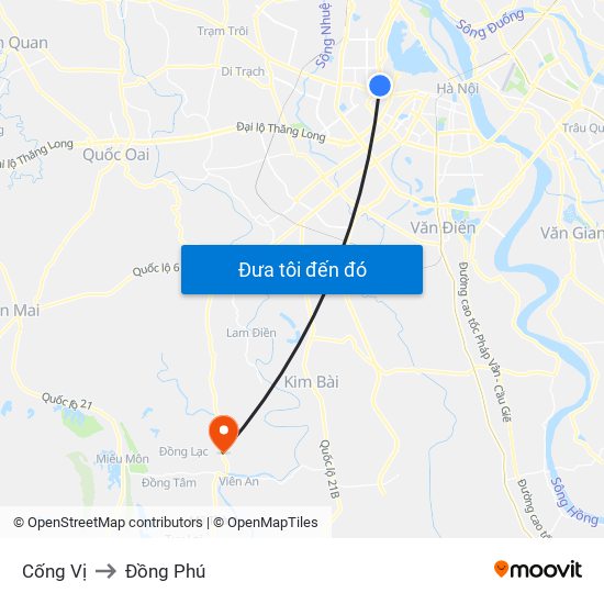 Cống Vị to Đồng Phú map