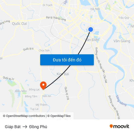 Giáp Bát to Đồng Phú map