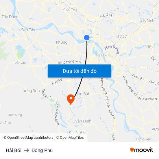 Hải Bối to Đồng Phú map