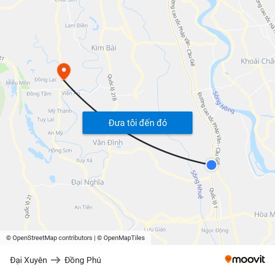 Đại Xuyên to Đồng Phú map