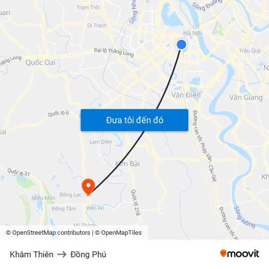 Khâm Thiên to Đồng Phú map