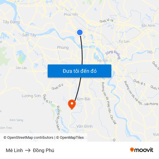 Mê Linh to Đồng Phú map