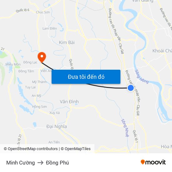 Minh Cường to Đồng Phú map