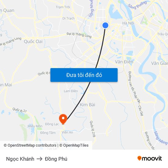 Ngọc Khánh to Đồng Phú map