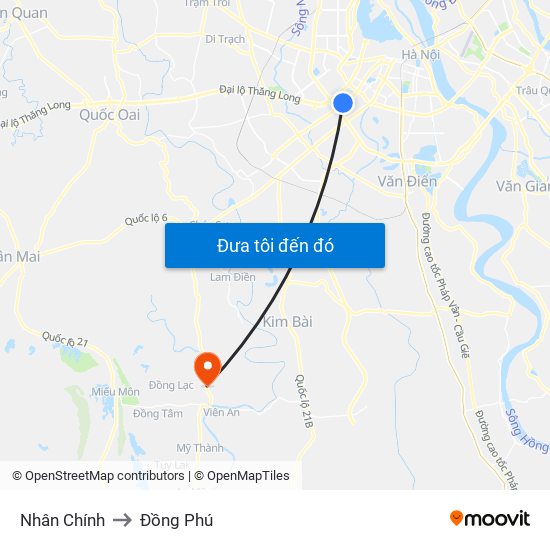 Nhân Chính to Đồng Phú map
