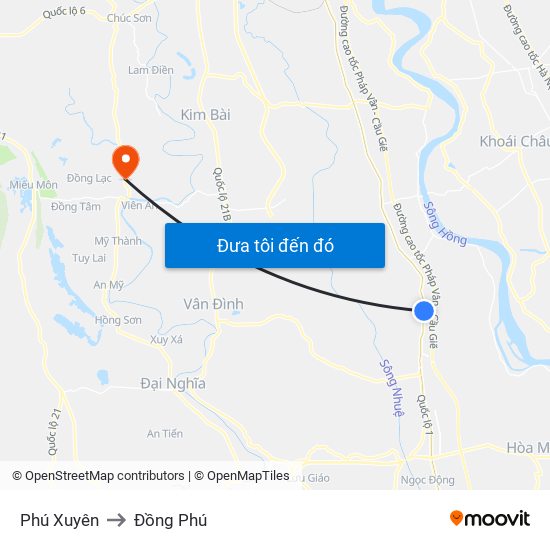 Phú Xuyên to Đồng Phú map