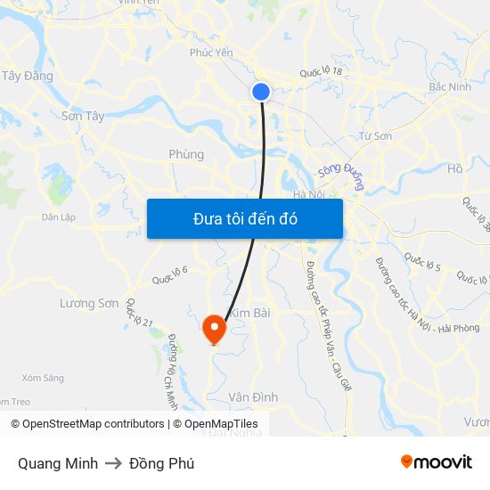 Quang Minh to Đồng Phú map
