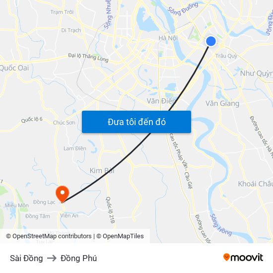 Sài Đồng to Đồng Phú map
