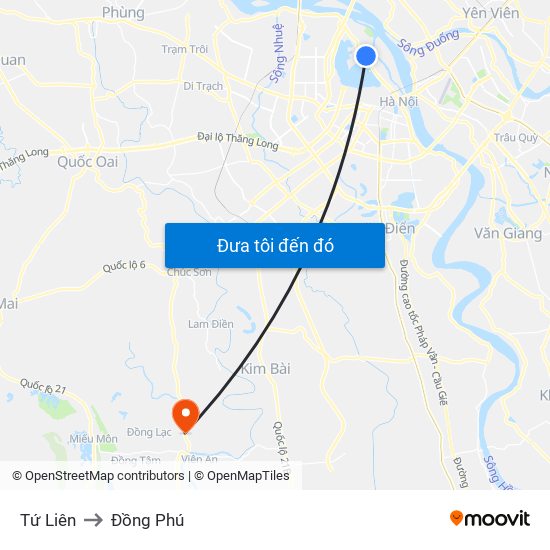 Tứ Liên to Đồng Phú map