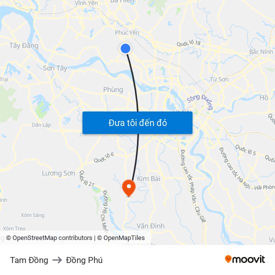 Tam Đồng to Đồng Phú map