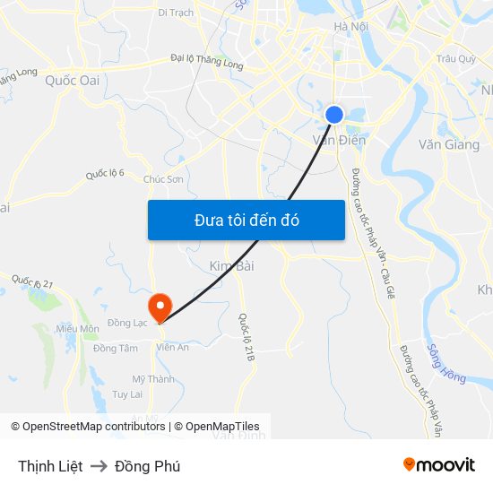 Thịnh Liệt to Đồng Phú map