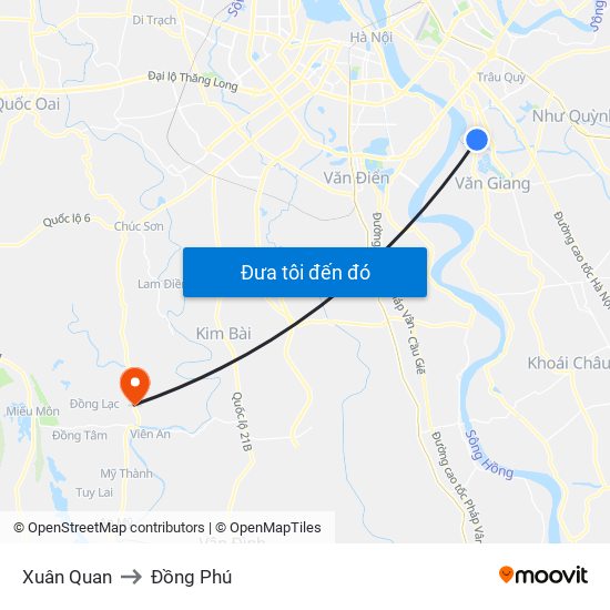 Xuân Quan to Đồng Phú map