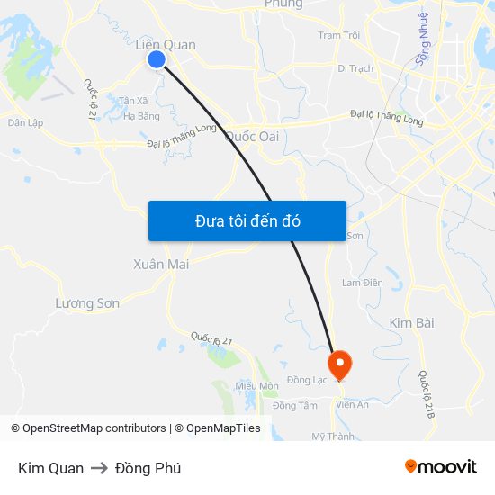 Kim Quan to Đồng Phú map