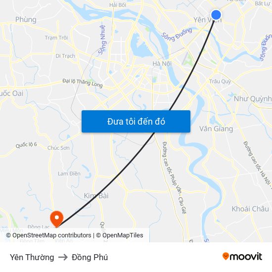 Yên Thường to Đồng Phú map