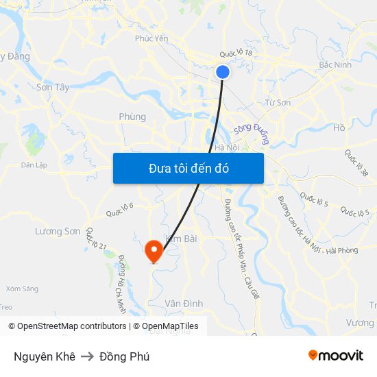 Nguyên Khê to Đồng Phú map