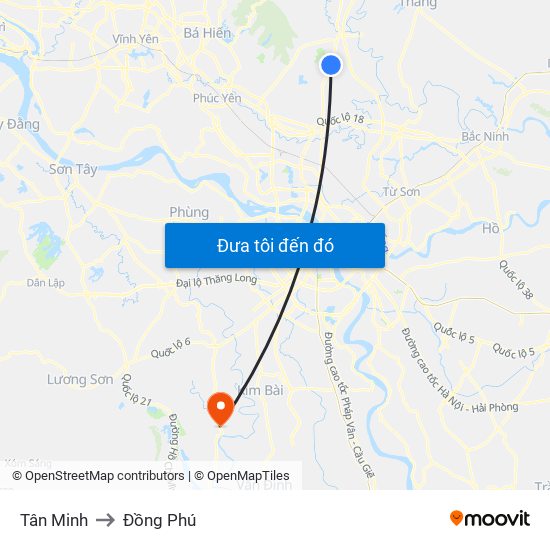 Tân Minh to Đồng Phú map