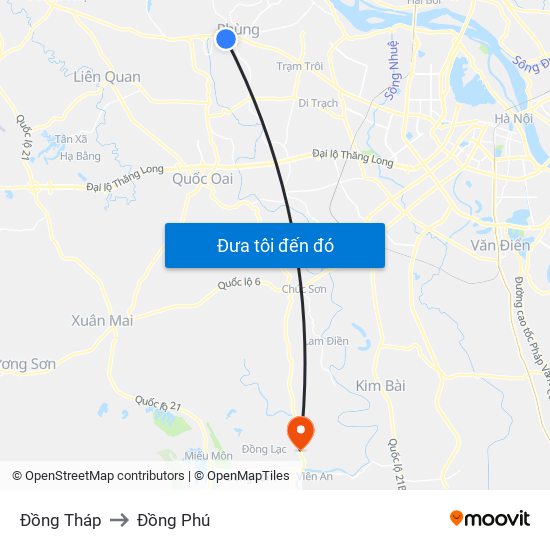 Đồng Tháp to Đồng Phú map