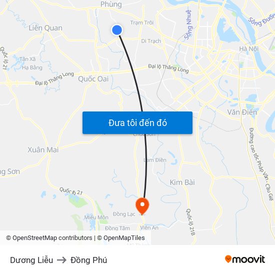 Dương Liễu to Đồng Phú map