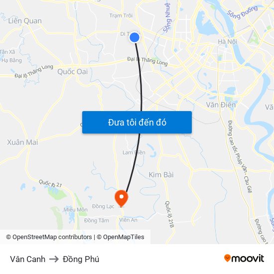 Vân Canh to Đồng Phú map
