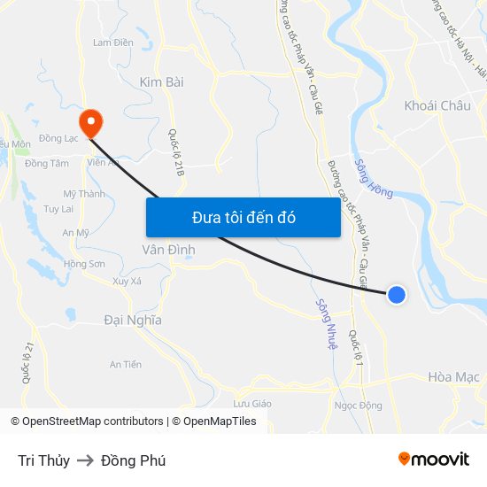Tri Thủy to Đồng Phú map