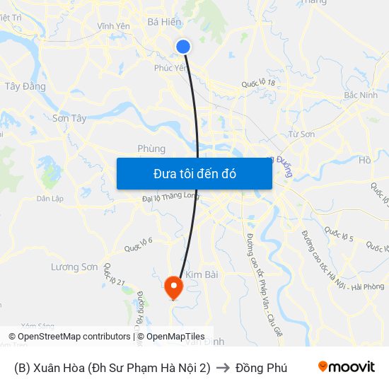 (B) Xuân Hòa (Đh Sư Phạm Hà Nội 2) to Đồng Phú map