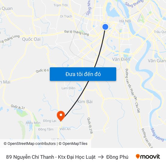 89 Nguyễn Chí Thanh - Ktx Đại Học Luật to Đồng Phú map