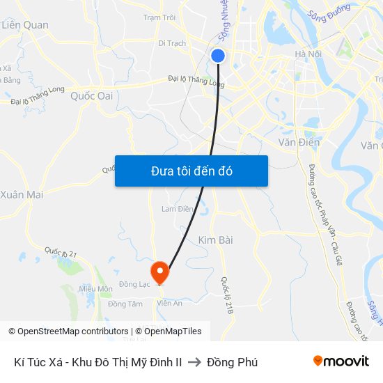 Kí Túc Xá - Khu Đô Thị Mỹ Đình II to Đồng Phú map