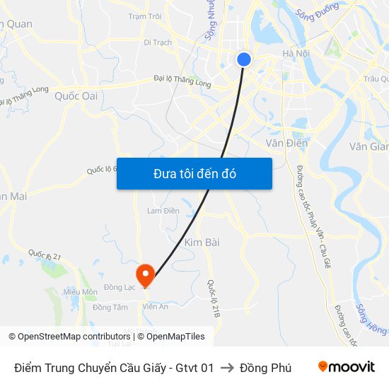 Điểm Trung Chuyển Cầu Giấy - Gtvt 01 to Đồng Phú map