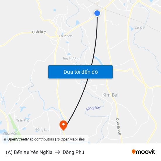 (A) Bến Xe Yên Nghĩa to Đồng Phú map