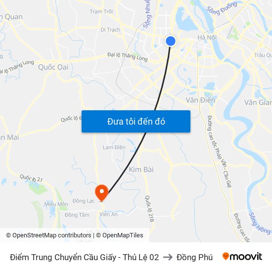 Điểm Trung Chuyển Cầu Giấy - Thủ Lệ 02 to Đồng Phú map