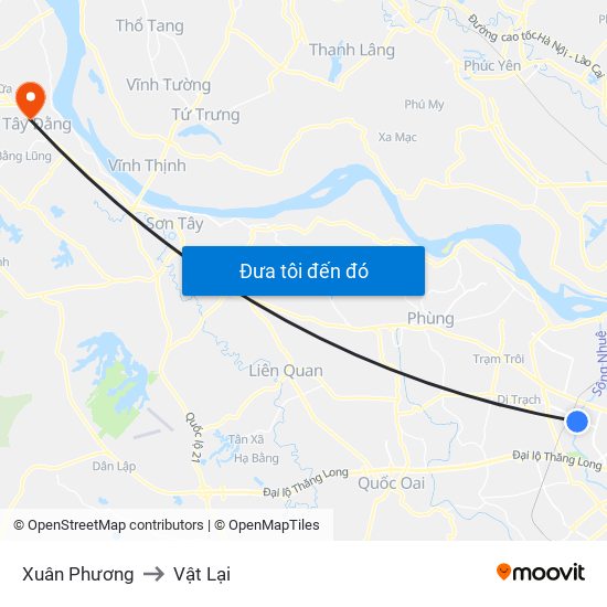 Xuân Phương to Vật Lại map